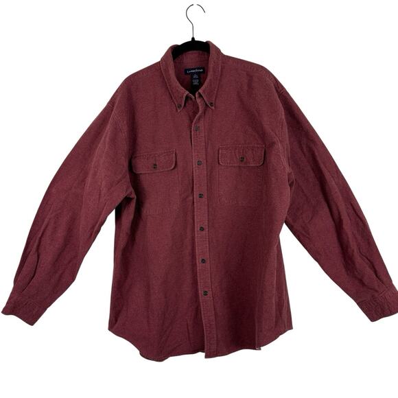Lands End Flannel Shirt Mens XL Solid Burgundy Chamois Cloth Brushed Outdoor - Picture 1 of 11